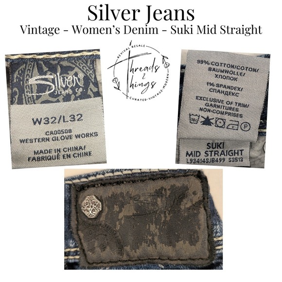VTG Silver Jeans Suki Mid Straight Premium Denim 32 Bleach distress Preppy Y2k - Picture 10 of 11